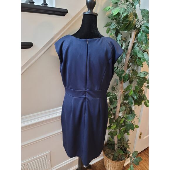 Sandra Darren Dress Womens 12 Navy Red Geometric Sheath Career Party Lined - Picture 3 of 12